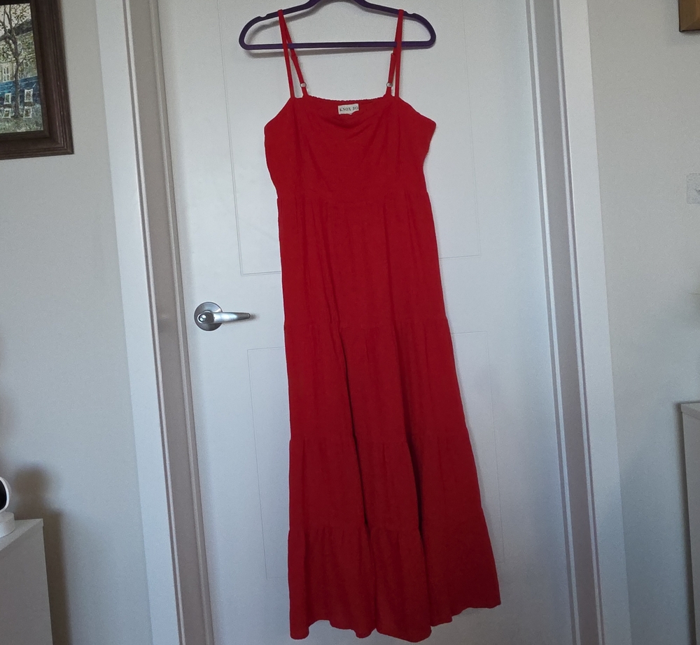 Knox Rose Red Tiered Maxi Dress with Spaghetti Straps